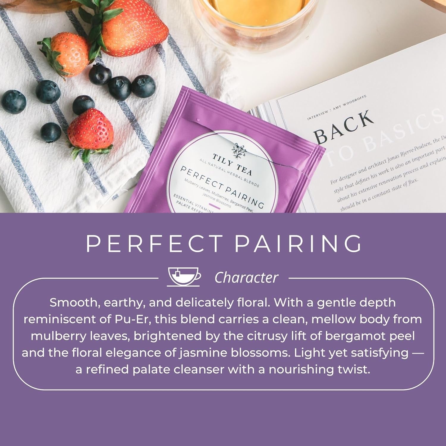 Tily Tea Perfect Pairing Herbal Tea - Mulberry Leaf Tea - Caffeine Free - 10 Plastic-Free Tea Bags