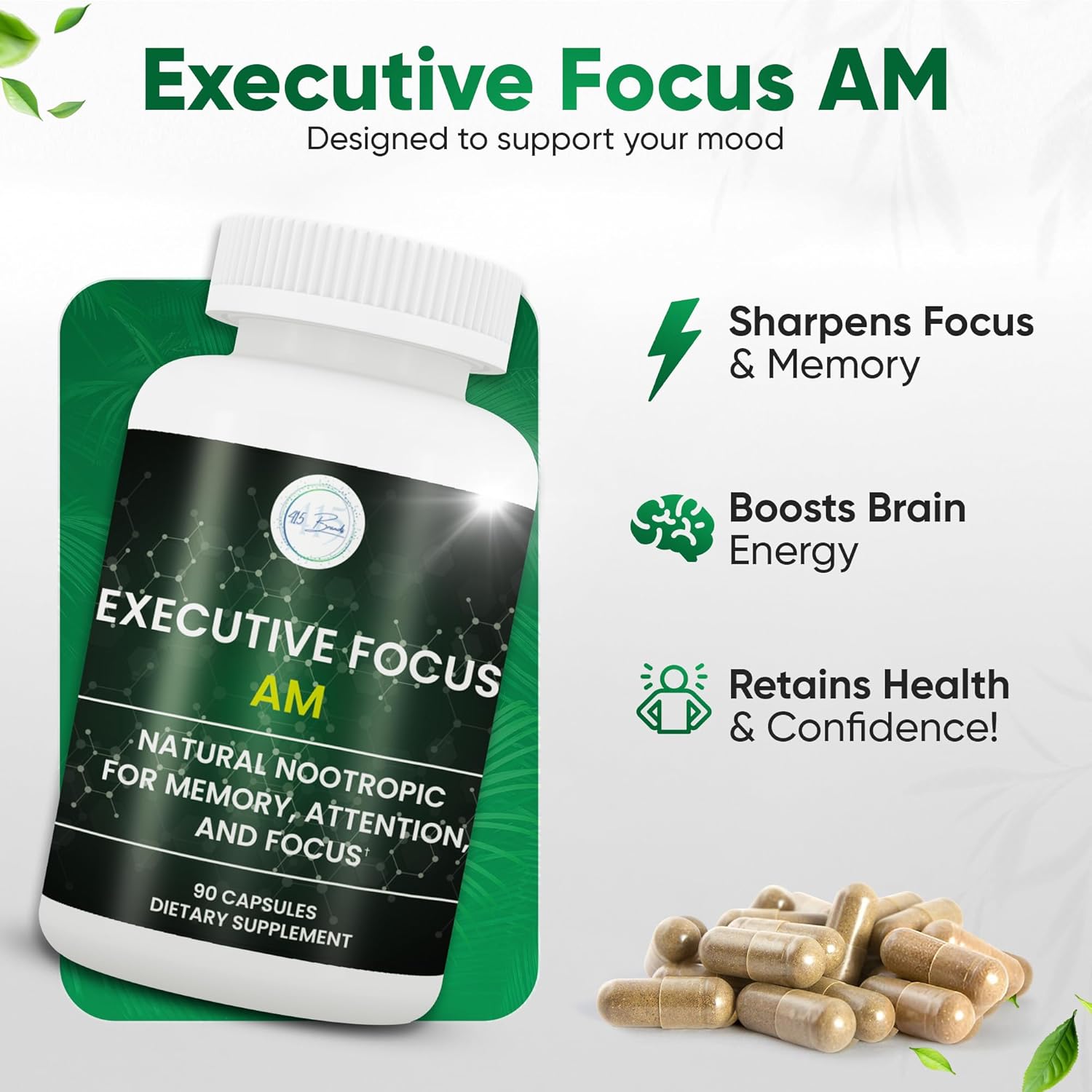 12-in-1 Natural Nootropic Brain Supplement for Memory and Focus, Nootropic for Men & Women, Brain Support Pill for Adults, Brain Vitamins - Focus 30 Day Supply