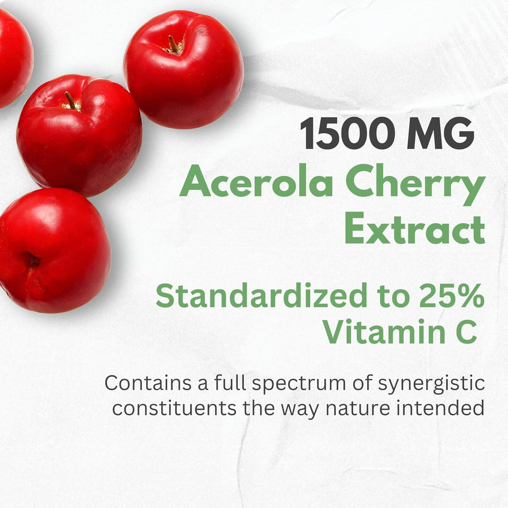 HCL HERBAL CODE LABS Natural Vitamin C from Organic Acerola Cherry - High Absorption - with Garlic Ginger & Citrus Bioflavonoids - Immune System & Collagen Booster - Anti Aging Skin Vitamins
