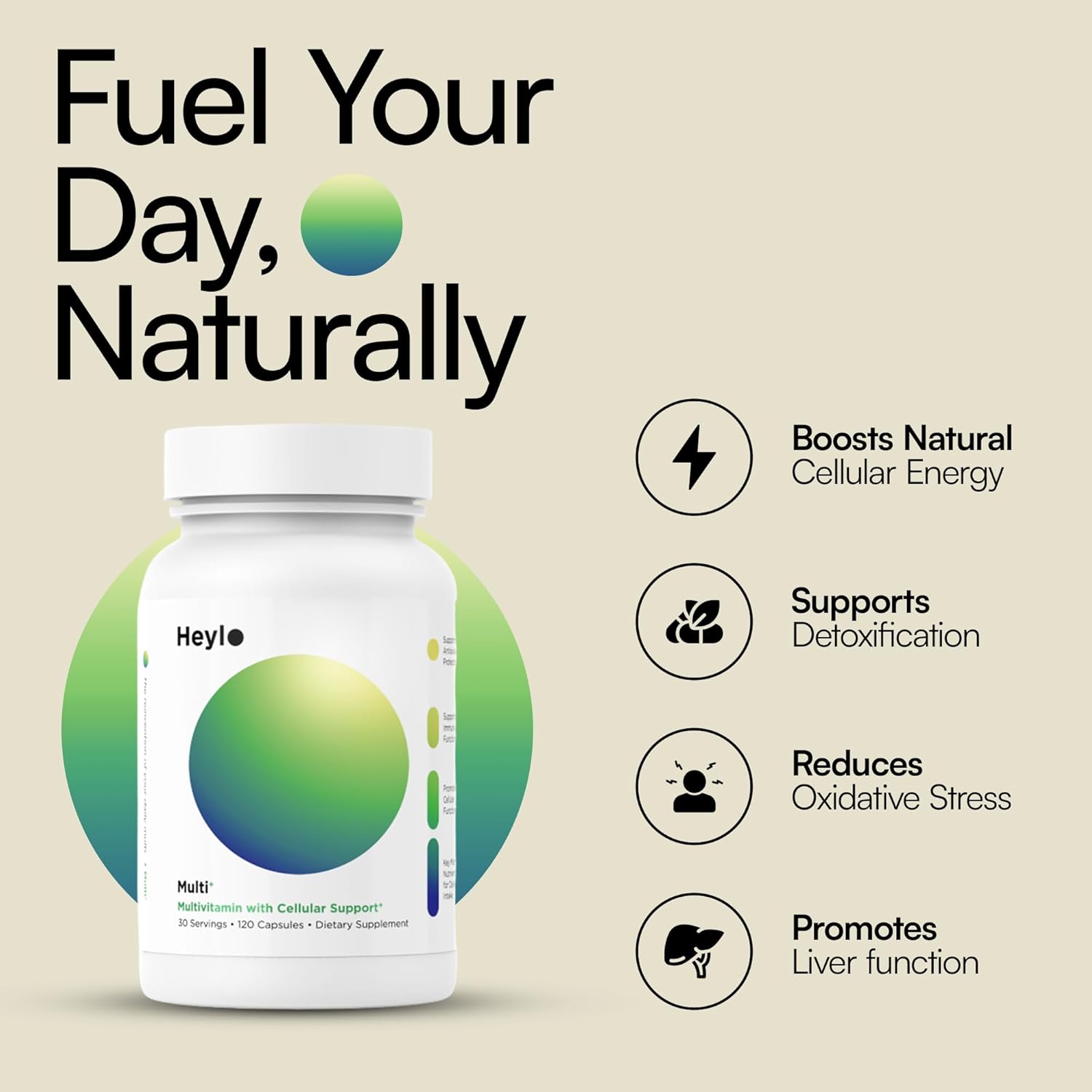 Heylo Multi+ Advanced Multivitamin Supplement – Boosts Energy, Enhances Immune Support, Provides Antioxidant Protection, Promotes Detoxification, with Vitamins, Minerals, Phytonutrients, 120 Capsules