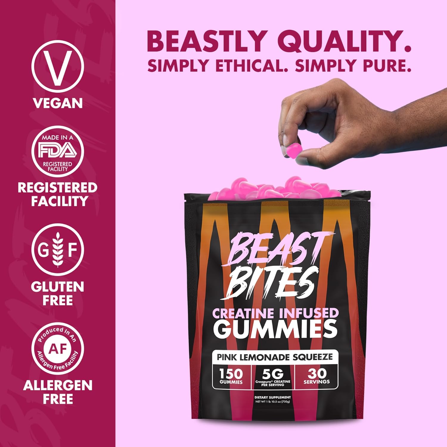Creatine Infused Gummies - 5g Creapure Creatine Monohydrate Per Serving - NSF Certified for Sport - 30 Servings