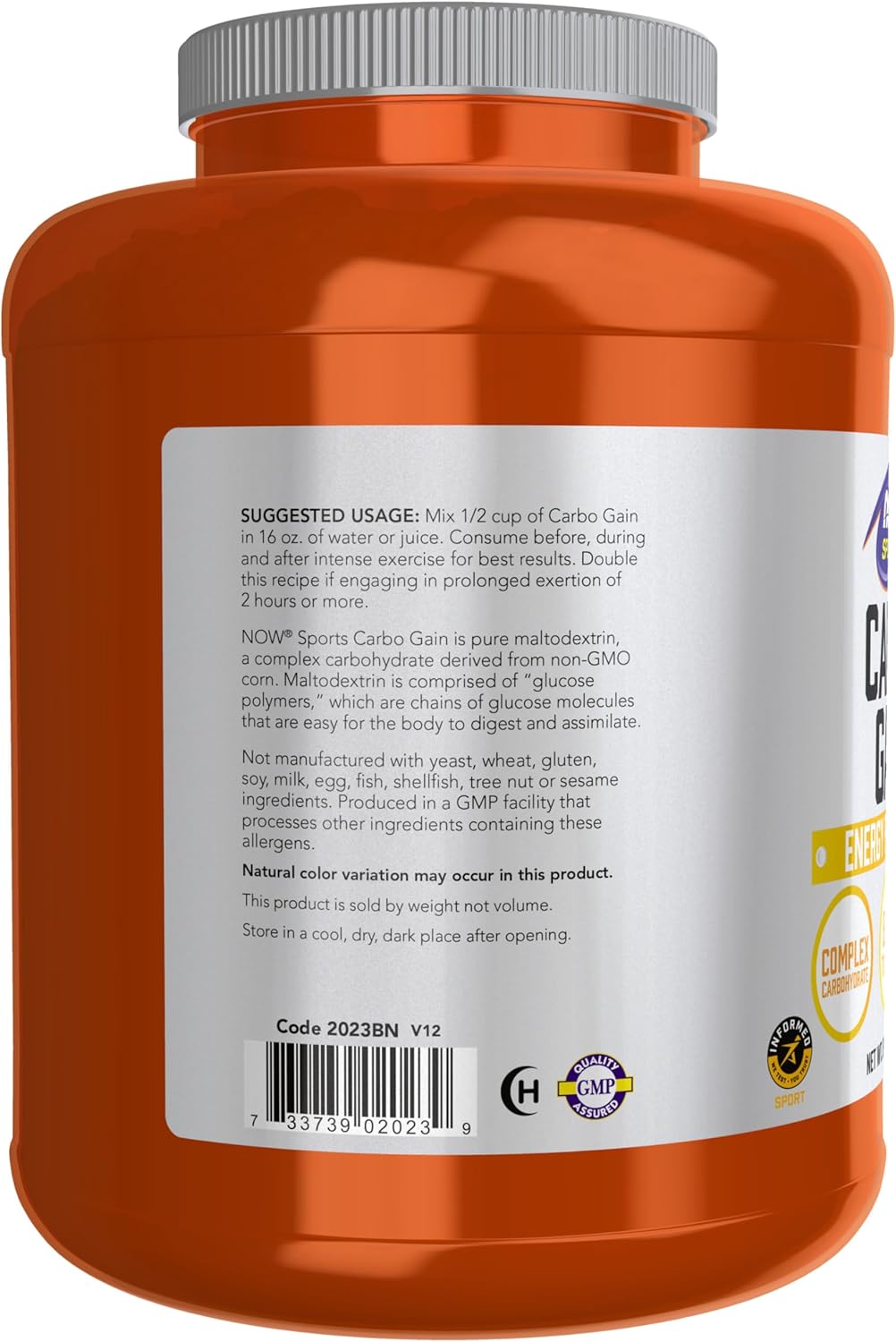 NOW Foods Sports Nutrition, Carbo Gain Powder (Maltodextrin), Rapid Absorption, Energy Production, 8-Pound