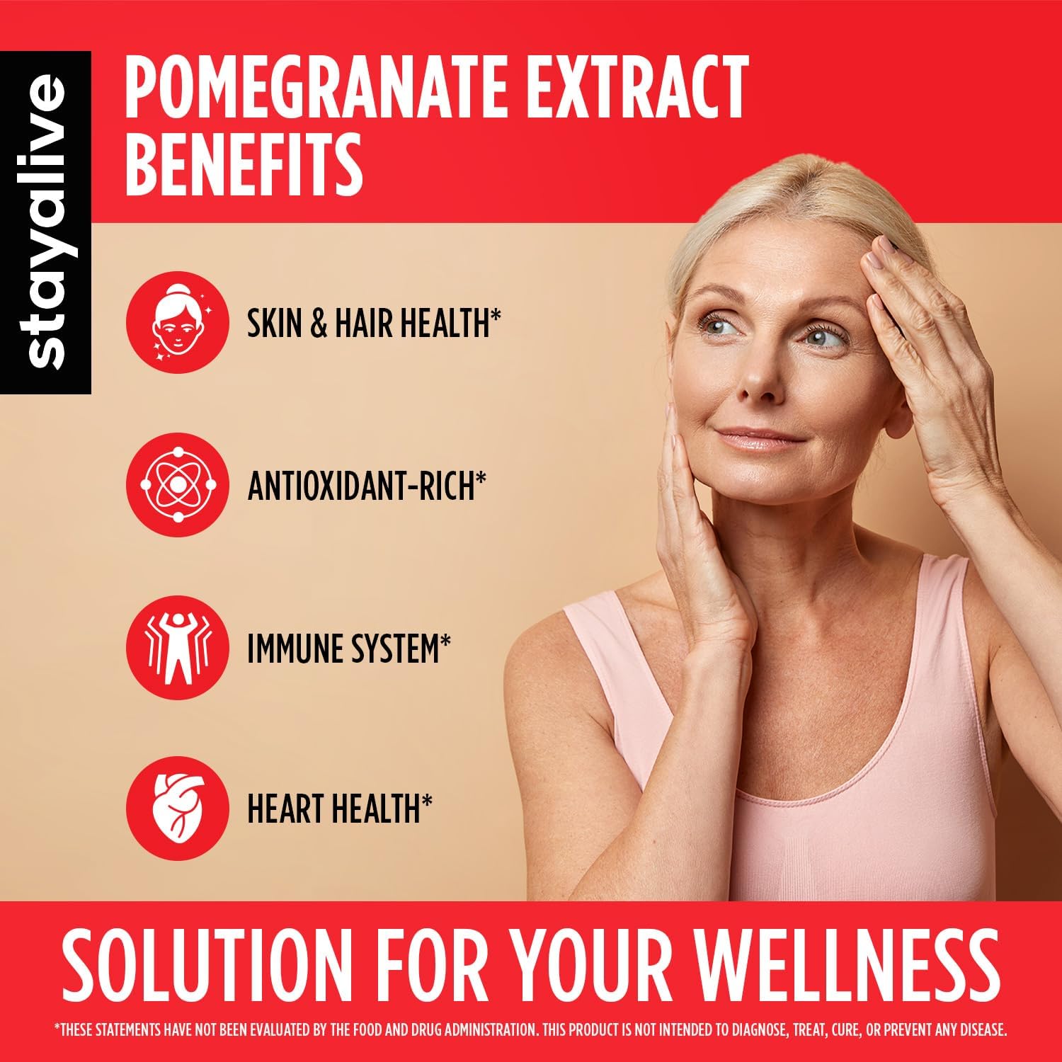 STAY ALIVE Pomegranate Extract Capsules, 20:1 Super Extract with 40% Ellagic Acid, 120 Count, Extra Strength Powder, All Natural Non-GMO and Gluten-Free Pomegranate Supplement for Women and Men