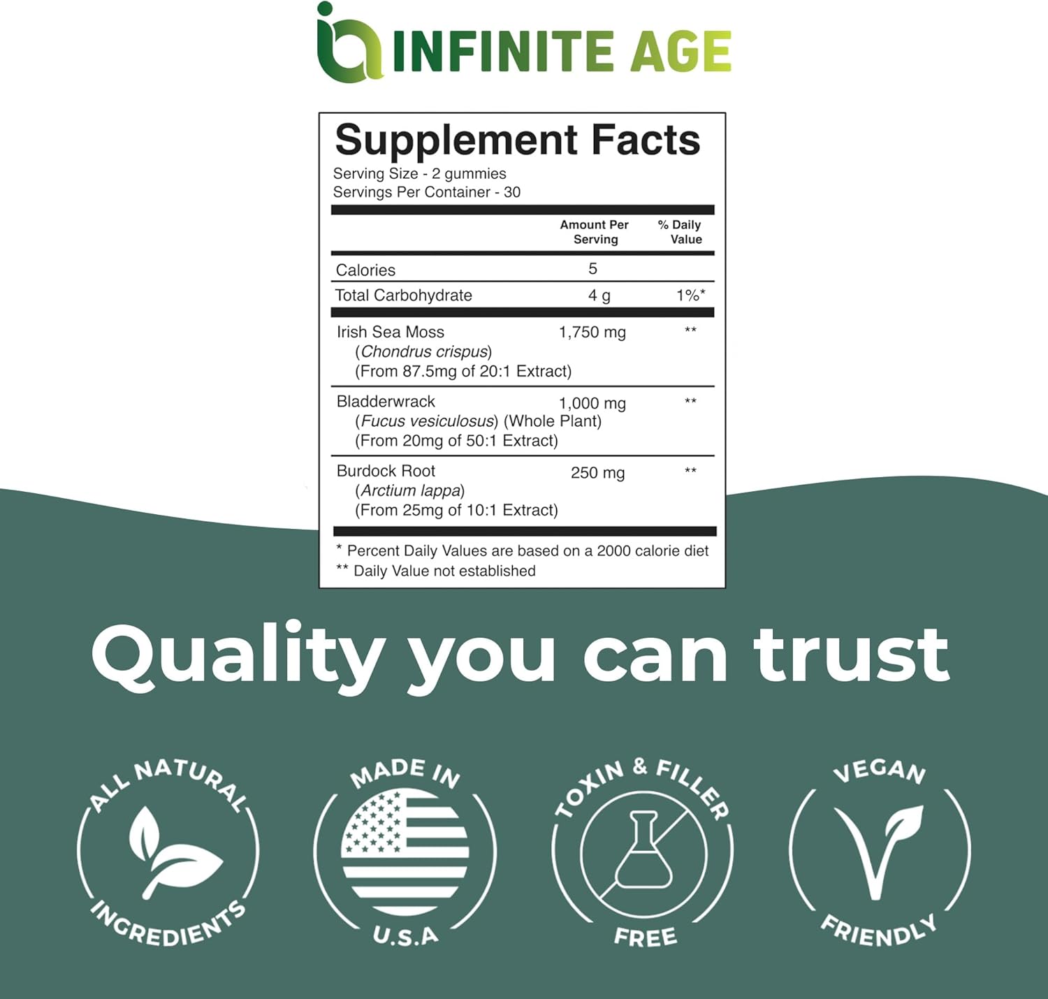 INFINITE AGE: Sea Moss Advanced Gummies, 60 Count - Delicious, Vegan, Made in USA - Irish Seamoss, Bladderwrack, Burdock Root - Overall Health, Immunity Support, Sea Moss Gummies for Women and Men