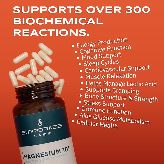 Magnesium 101 by Dave Asprey | Daily Support for Sleep, Metabolism, Relaxation, & Heart Health | 300 mg Chelated Magnesium Bisglycinate | High Absorption Magnesium | 30 Day Supply
