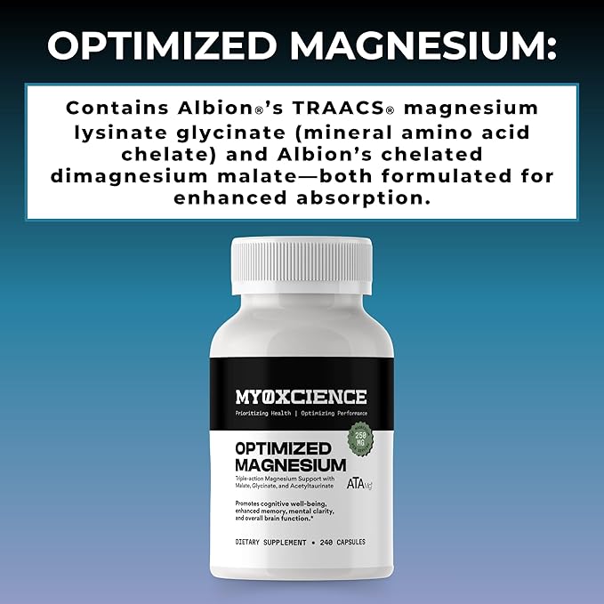 MYOXCIENCE Optimized Magnesium Glycinate + Magnesium Taurate (as ATAmag®) for High Brain Bioavailability to Support Stress Relief and Sleep | 80 Servings