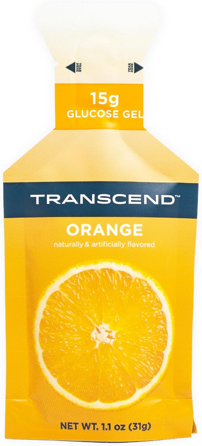 Transcend Foods Orange Gel (1.1 oz, Pack of 24) Fast-Acting Carb Gel Orange Flavor – Caffeine Free, Gluten Free