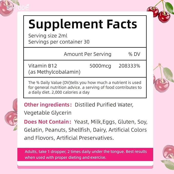 2P Cherry-Flavored Iron Drops for Women - Help Maintain Energy, Boost Vitality and Immunity. Non-GMO, Gluten-Free 60 ml.