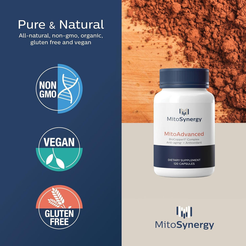 MitoAdvanced BioCopper1 (Cunermuspir) - Bioavailable Copper Mitochondrial Cocktail with Coq10, Thiamin, Ribose, Folate, Choline and Pantothenic Acid - Anti-Aging, Anti-Graying - 120ct