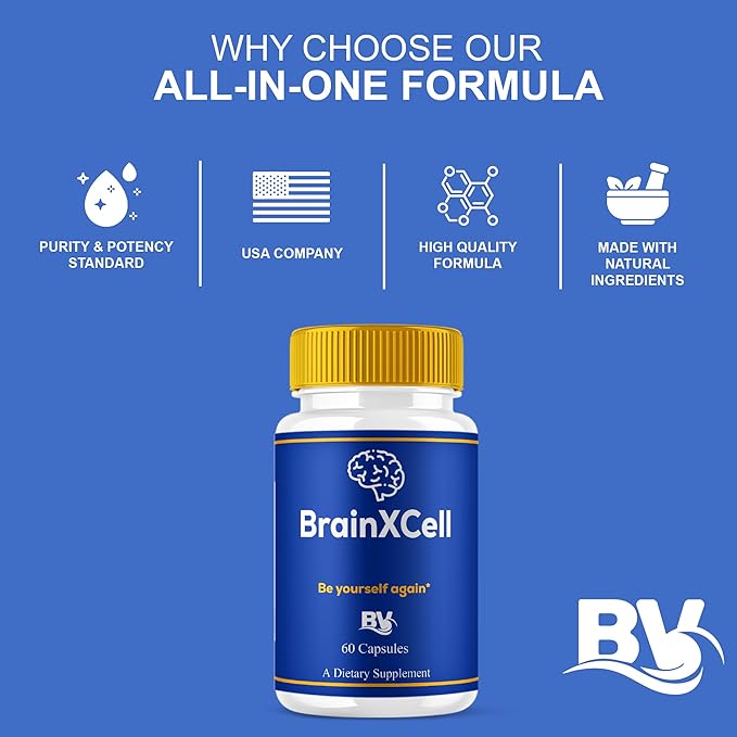 BLUE VIBE Brainxcell Capsules, Brain x Cell Advanced All Natural Memory & Focus Support Supplement Pills, Brainxcell Maximum Strength Premium Brain and Memory Support Pills (3 Pack - 180 Capsules)