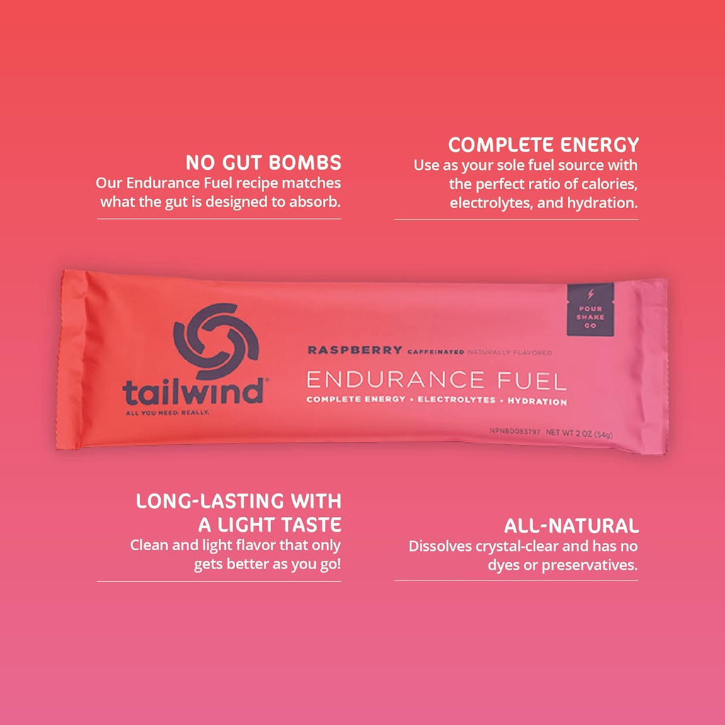 Tailwind Nutrition Endurance Fuel, Caffeine Drink Powder Mix Single Serving with Electrolytes, Non-GMO, Free of Soy, Dairy, and Gluten, Vegan-Friendly, Raspberry Buzz, Pack of 12