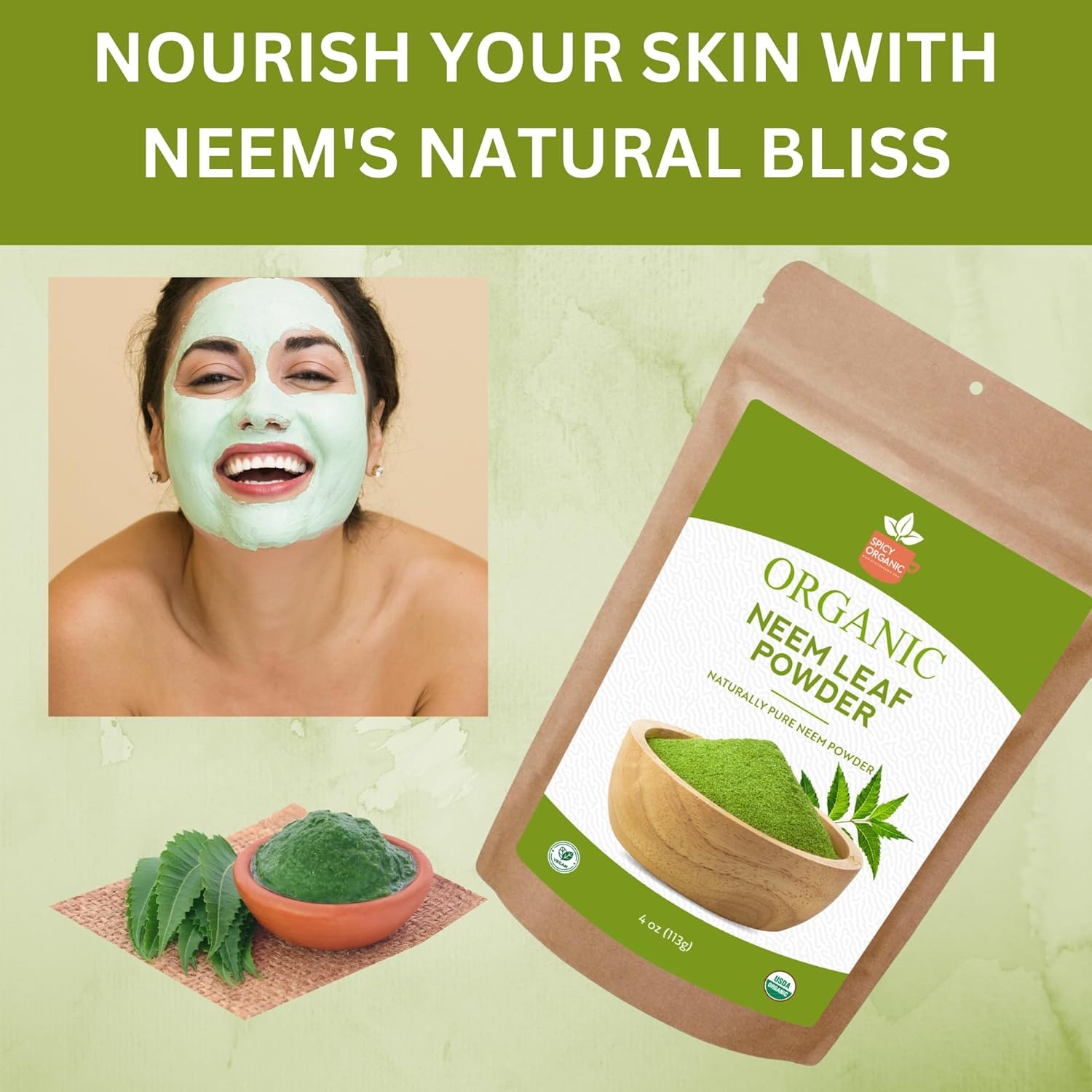 Neem Powder – 8 oz. - Certified USDA Organic -Non-GMO - Fresh Dried Neem Leaves Powder for Healthy Hair and Skin - Azadirachta Indica Ayurvedic Herb for Overall Wellbeing