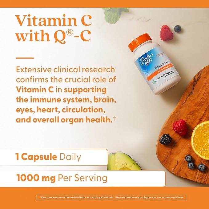Doctor's Best Vitamin C with Q-C - Vitamin C 1000mg Non-GMO, Vegan, Gluten Free, Soy Free, Sourced from Scotland Veggie Caps, 120 Count