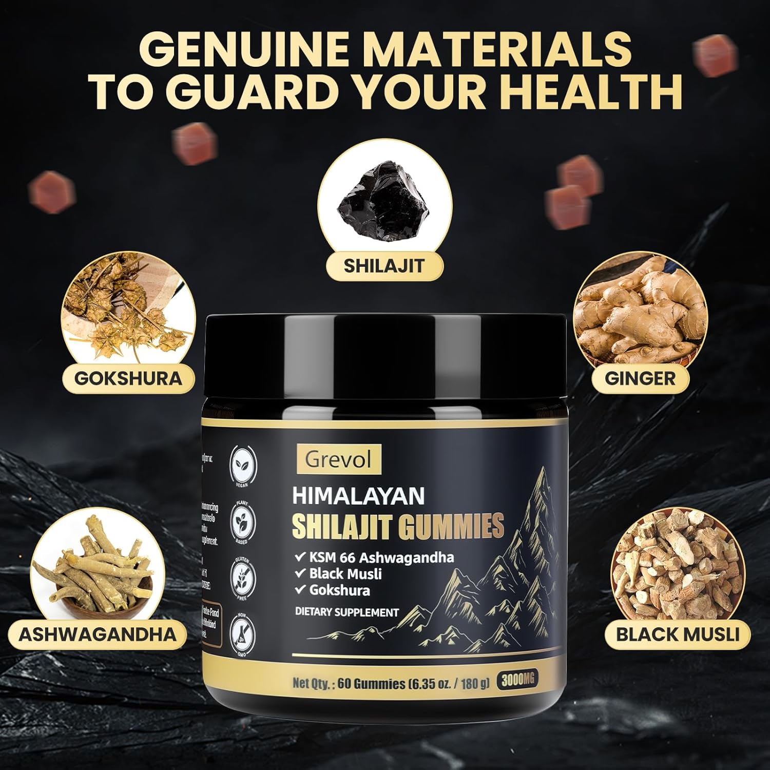 Pure Himalayan Shilajit Gummies with Ashwagandha - Fulvic Acid & 85+ Trace Minerals - No Added Sugar - Shilajit for Men & Women - 60 Gummy