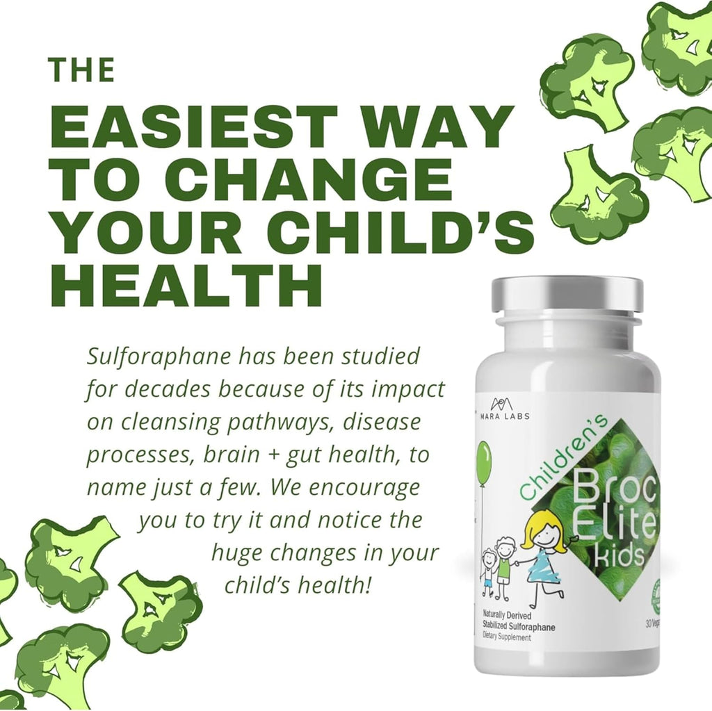 Mara Labs Kids | Broccoli Supplement w/Naturally Stabilized Sulforaphane Extract for Children | No Glyphosate Residue | 30 Vegan Capsules