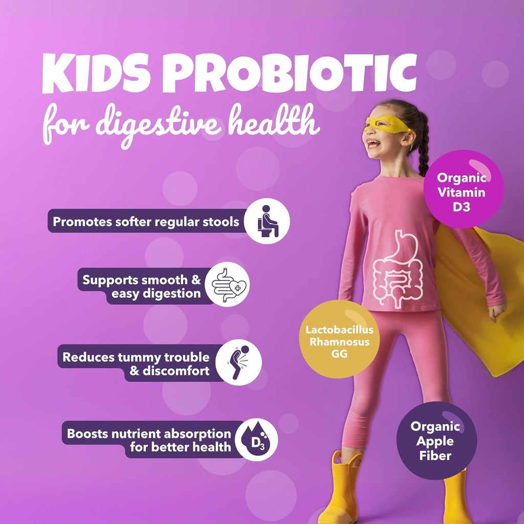 Probiotics for Kids - 15 Strains & 5 Billion CFU Supports Brain, Immune & Digestive Health - Kids Probiotic Chewable with Organic Prebiotics for Gut & Constipation, Mixed Berry Flavor, 30 Count
