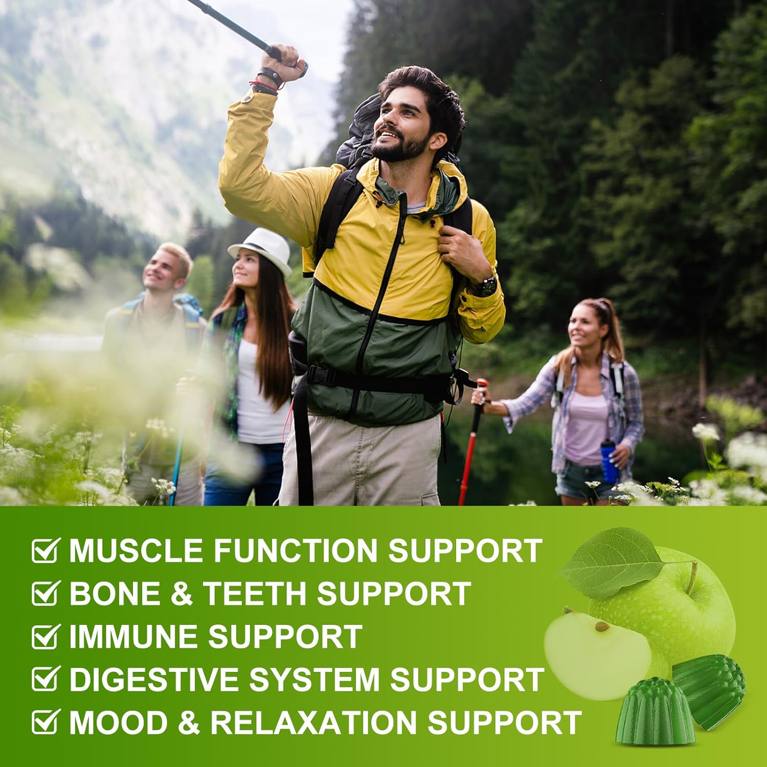 Calcium Citrate 1200mg Supplement with Vitamin D3 Gummies for Women & Men - Chewable Calcium Magnesium Zinc D3 K2 Supplement for Bone & Teeth Support, Vegan, Apple Flavor - 60 Gummies (2Pack)