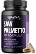 Saw Palmetto PM for Men with Melatonin 3mg - Night Time Prostate Health Supplement for Bladder and Sleep Support - Reduce Urinary Frequency - 100 Count - Vegan, Non-GMO Capsules - Over 3 Month Supply