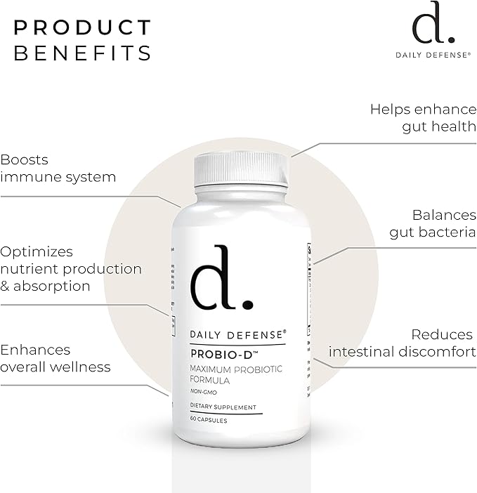 Probiotic Immune Support Supplement - Daily Probiotics for Men with Constipation & Gas - Digestion and Bloating Supplement & Probiotics for Women - 60 Capsules, PROBIO-D