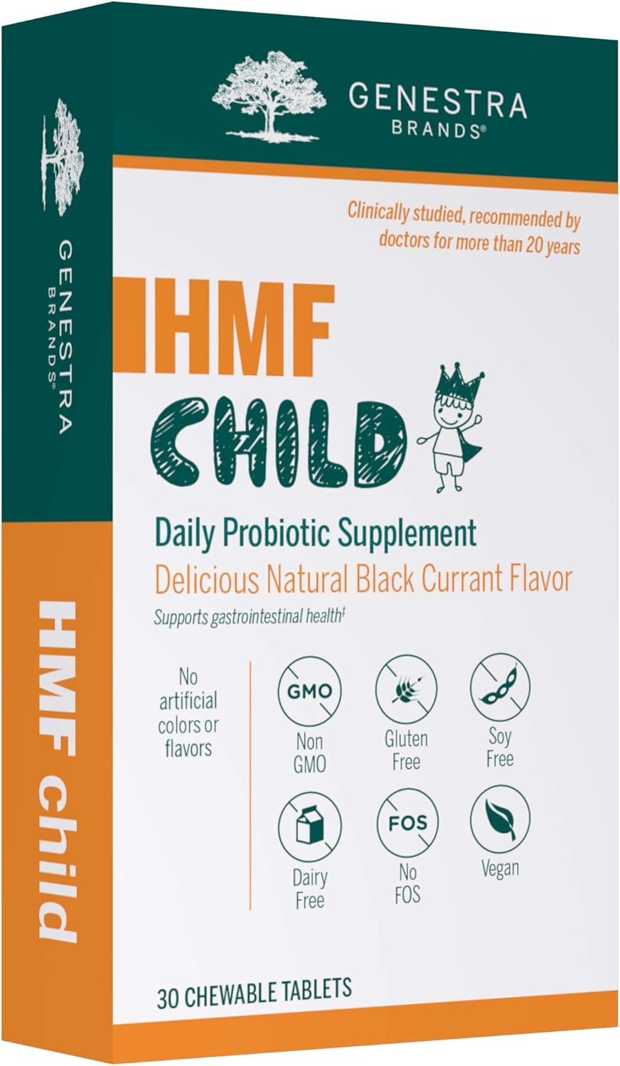 Genestra Brands HMF Child | Probiotic Formula to Support Healthy Gut Flora | 30 Chewable Tablets | Blackcurrant Flavor