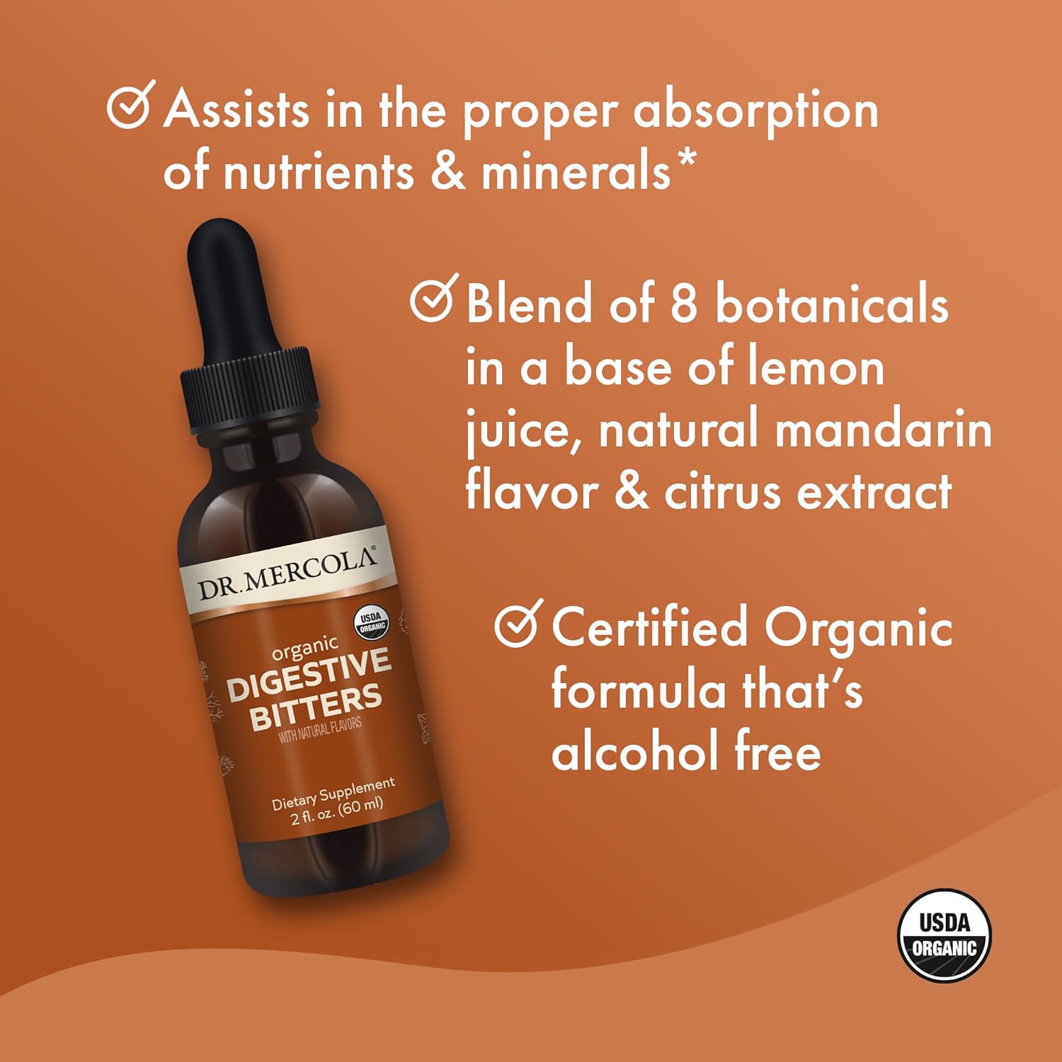 Dr. Mercola Organic Digestive Bitters Liquid Drops - Digestive Health Support - Alcohol-Free Formula - Features Burdock Root, Dandelion Leaf, Fennel Seed & More - 2 fl. oz. (30 Servings), 3 Pack