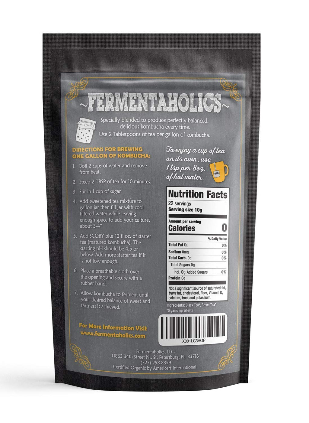 Fermentaholics USDA Certified Organic Kombucha Tea Blend 8 oz | Makes 22 Gallons | Kosher Certified | Organic Black and Green Tea Blend | Loose Leaf
