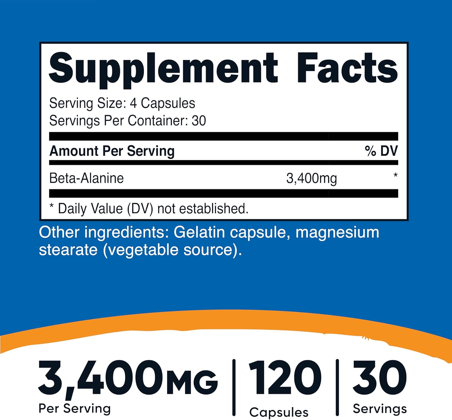 Nutricost Beta-Alanine Capsules 3400mg, 120 Caps (30 Serv) - Potent Beta Alanine, Gluten Free & Non-GMO, 850mg Per Cap