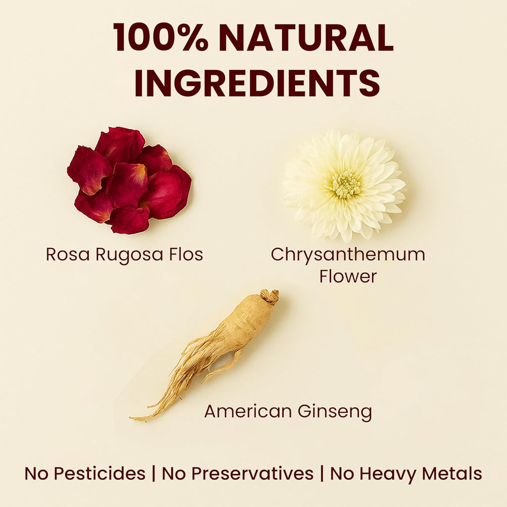 Herb Guru Floral Harmony Ginseng Herbal Blend with Rosa Rugosa and Chrysanthemum Flowers Natural Tea in Convenient Tea Bags | Herbal Infusion for Relaxation Wellness and Daily Balance