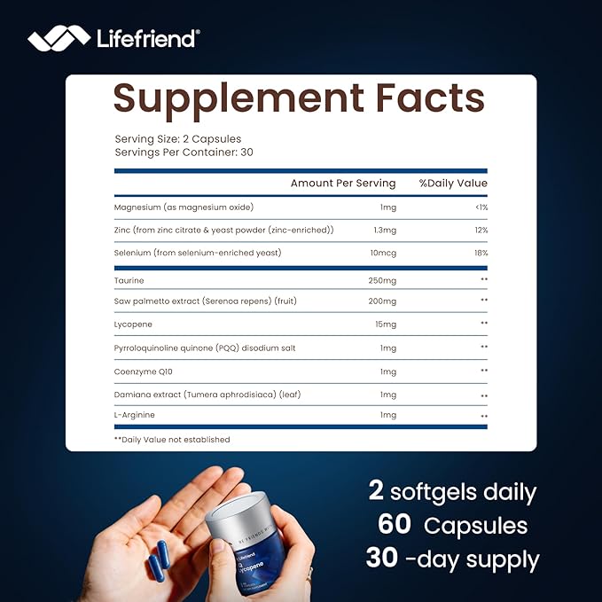 Saw Palmetto Prostate Health Supplement for Men – DHT Blocker with Taurine & Lycopene – Urinary Flow & Bladder Relief, Nighttime Bathroom Trips Support Energy & Vitality – 60 Vegan Capsules