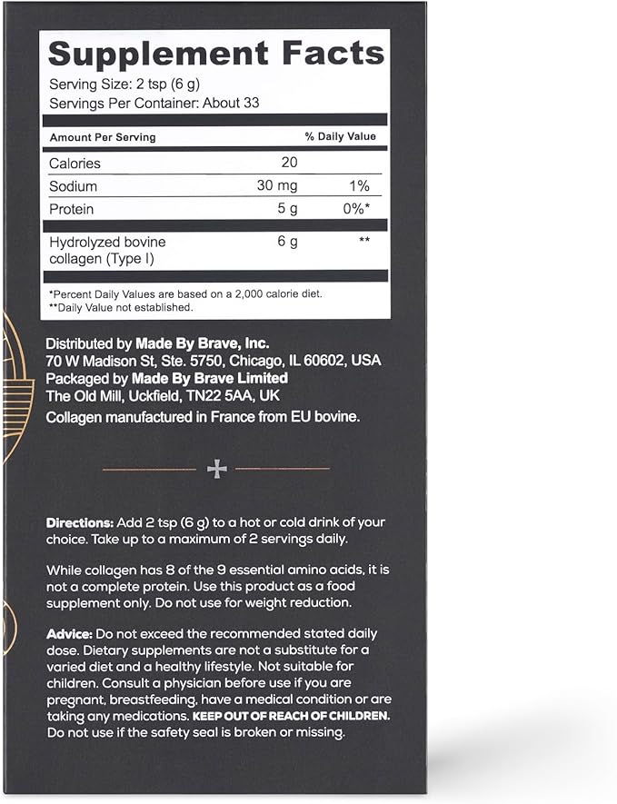Ancient + Brave True Collagen Powder Packets 15 x 5g, EU Grass Fed Collagen Peptides, Highly Absorbable Protein Powder, Supplements for Women, Keto Friendly, for Hair, Skin and Nails, Travel Ready