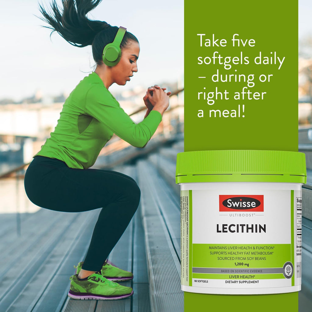 Swisse Soy Lecithin 1200mg Softgels Capsules | Maintains Liver Health and Function * | Supports Fat Metabolism * | Choline Lecithin Supplement 1200 mg | 180 Softgels