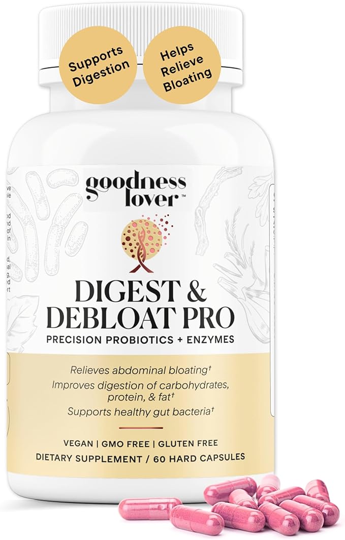 Goodness Lover Digest & Debloat Pro, Natural Digestive Enzymes Probiotics for Bloating Relief and Gas Relief, Probiotic Supplement for Women and Men, Vegan, Non-GMO, 90 Capsules