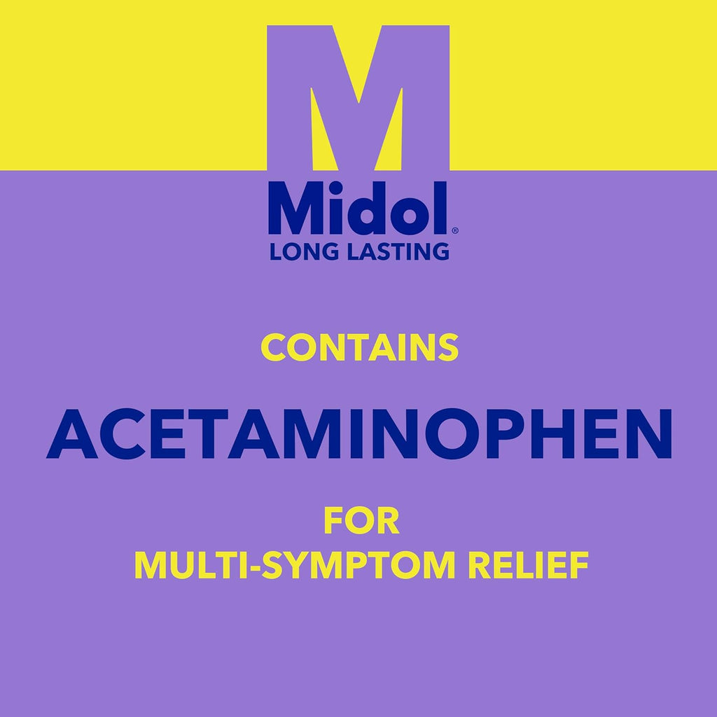 Midol Long Lasting Relief 20ct: Midol Long Lasting Relief, Menstrual Symptom Reliever & Fever Reducer, Caplets with Acetaminophen for Menstrual Pain Relief - 20 Count (Packaging May Vary)