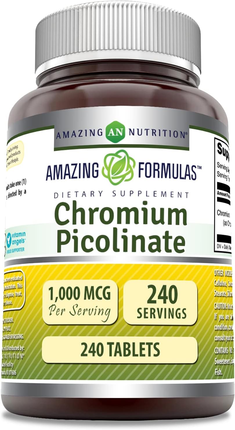 Amazing Formulas Chromium Picolinate | 1000 Mcg Tablets Supplement | Non-GMO | Gluten Free | Made in USA (1 Pack, 240 Count)