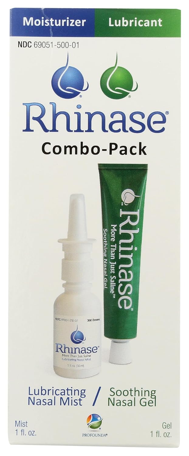 Rhinase Nasal Care Combo Pack - Nasal Gel (1 oz) & Saline Spray (1 oz) for Dryness, Allergy Relief & Nosebleed Prevention, Aloe-Free & pH Balanced