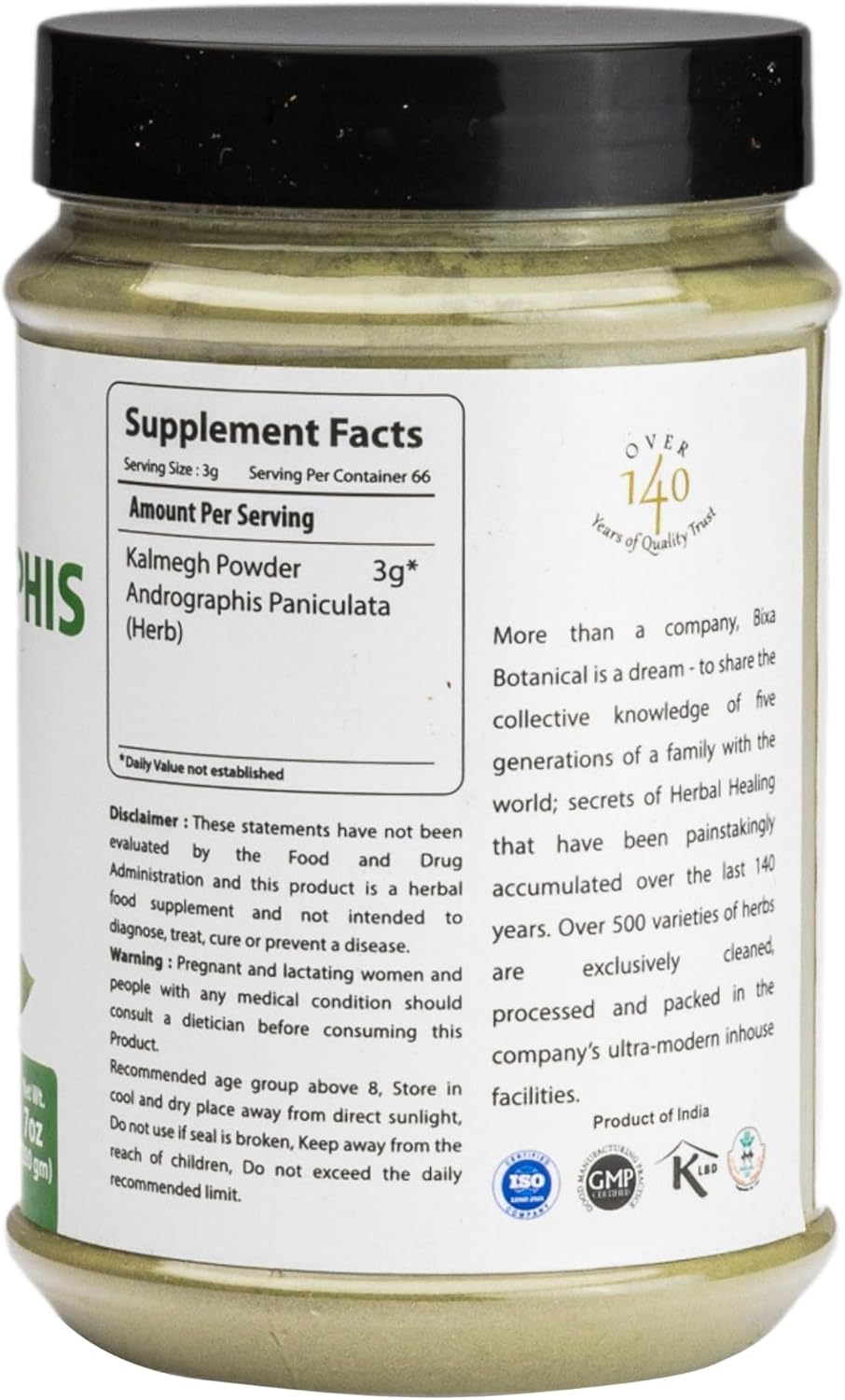 bixa BOTANICAL Andrographis Powder 200 Grams 7 OZ | Andrographis Paniculata | Bitter Herb Kalmegh | Herbal Supplement Natural Liver Tonic | Ayurvedic herb for Digest toxins