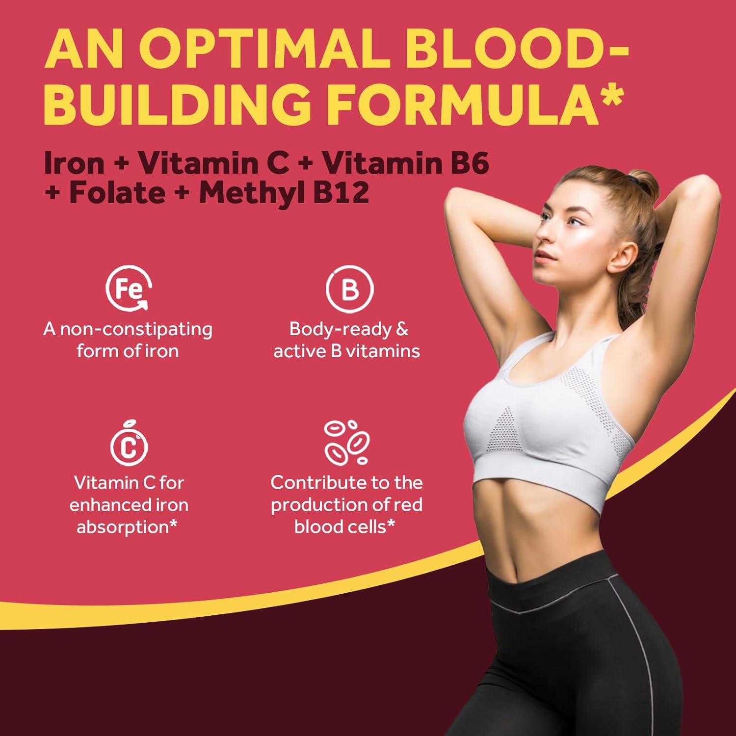 Doctor's Recipes Iron Supplement for Women Men - Gentle Iron Bisglycinate with Vitamin C, B6, Folate & B12 - Non-Constipating & Stomach Friendly Iron Pills for Blood & Energy Support, 120 Vegan Caps