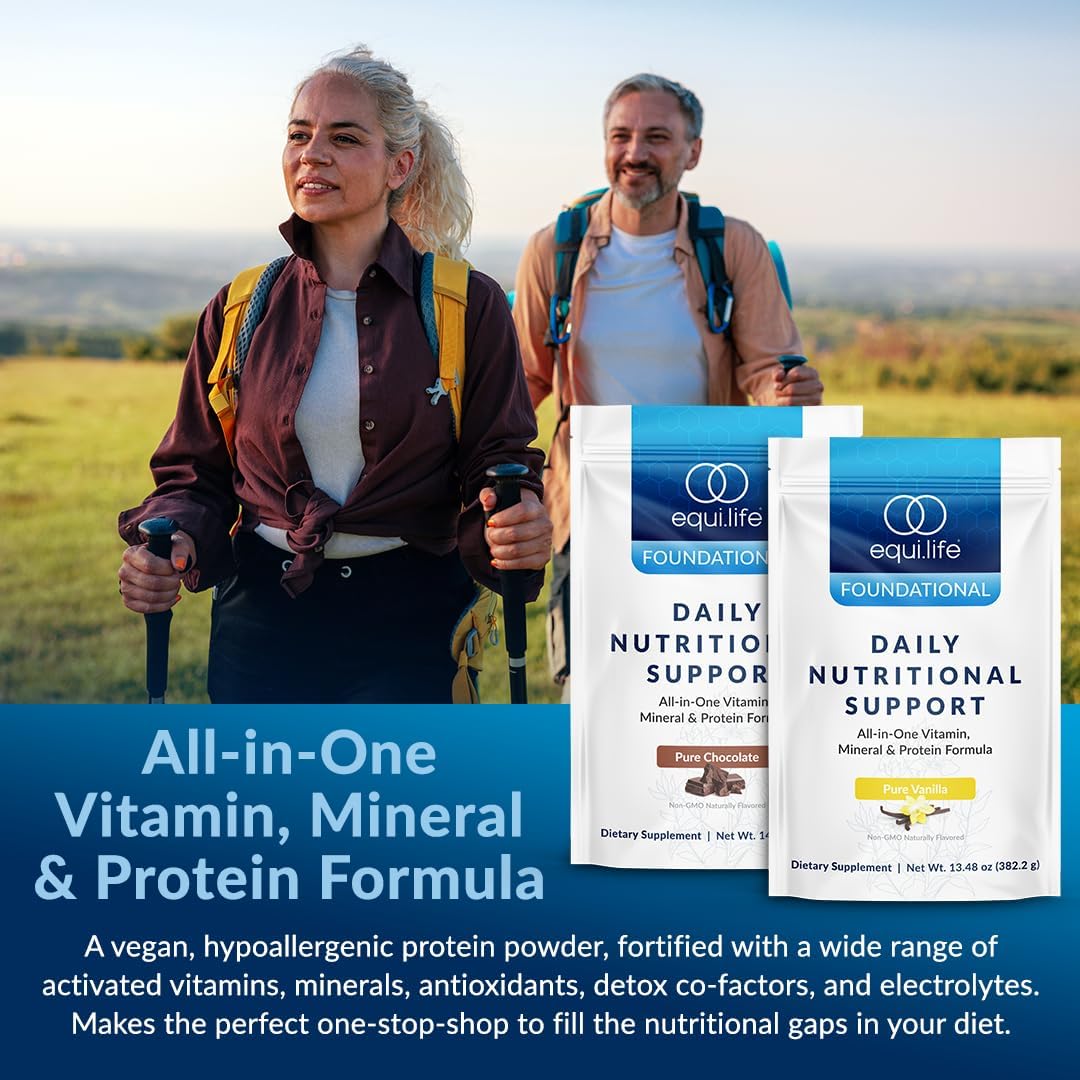 Equilife Daily Nutritional Support, All-in-One Multivitamin Meal Replacement, Pure Chocolate Flavor, 15G Plant Protein, Supports Overall Wellness Including Energy, Digestion, & Skin, 14 Servings
