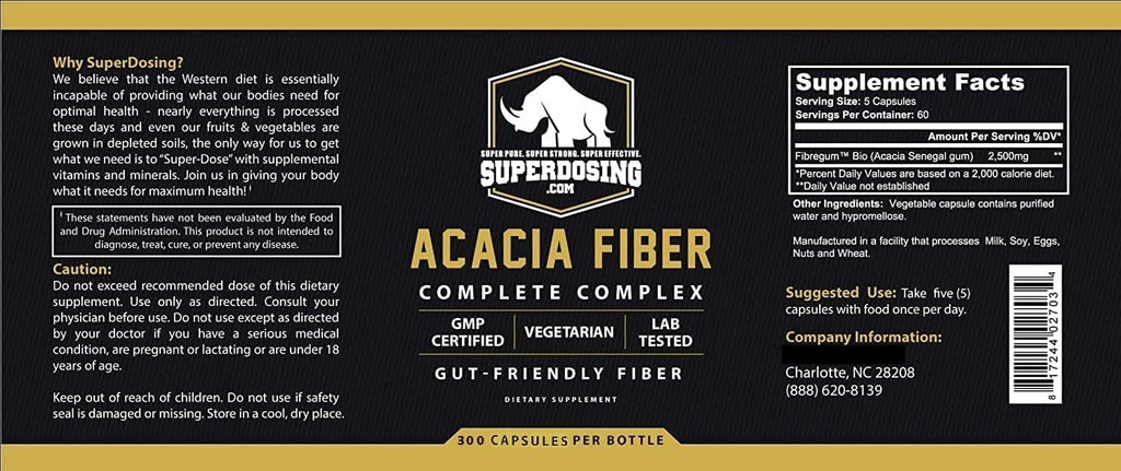 Fast Acting, Organic Acacia Senegal Fiber Capsules 600pk. Natural Soluble Fiber Supplement Pill. Vegan Prebiotic Capsules.