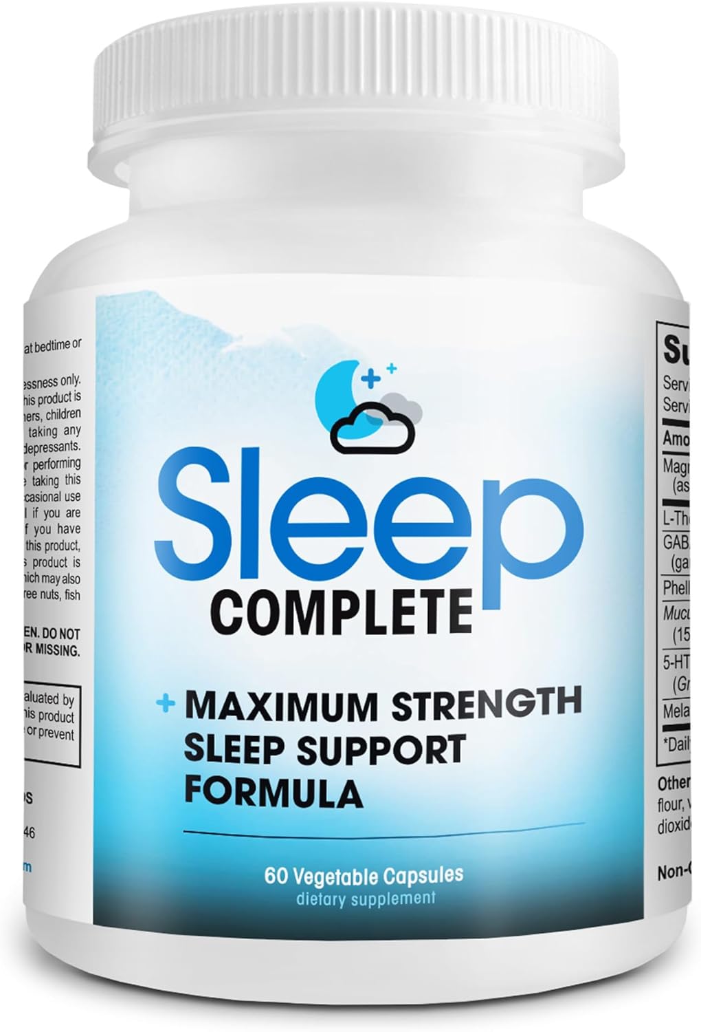 Sleep Complete - 6-in-1 Natural Sleep Support Formula Blend of L-Theanine, 5-HTP, Melatonin, Magnesium, Mucuna Pruriens Extract, GABA, and Phellodendron Bark (herb Powder).