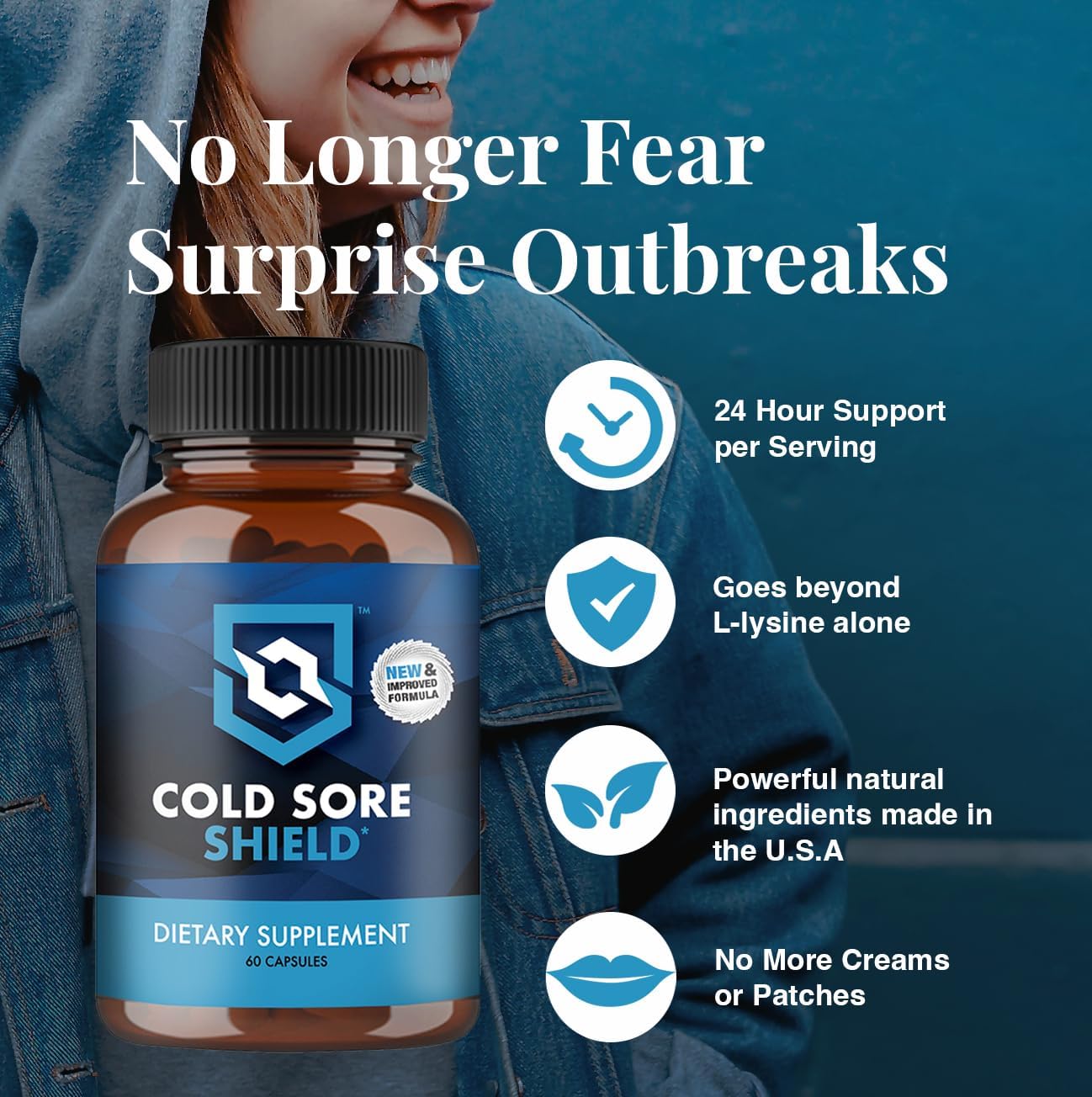 | Daily Cold Sore Supplement Including L-Lysine & Natural Defense Ingredients | Around The Clock Support | 60 Count | Made in The USA