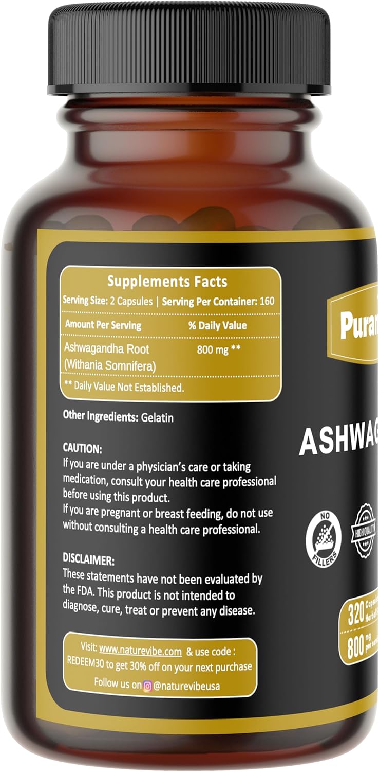Ashwagandha Premium 320 Capsules Non GMO and Gluten Free | Herbal Supplement | 800 mg Per Serving | Made with 100% Pure Herb Ashwagandha Powder