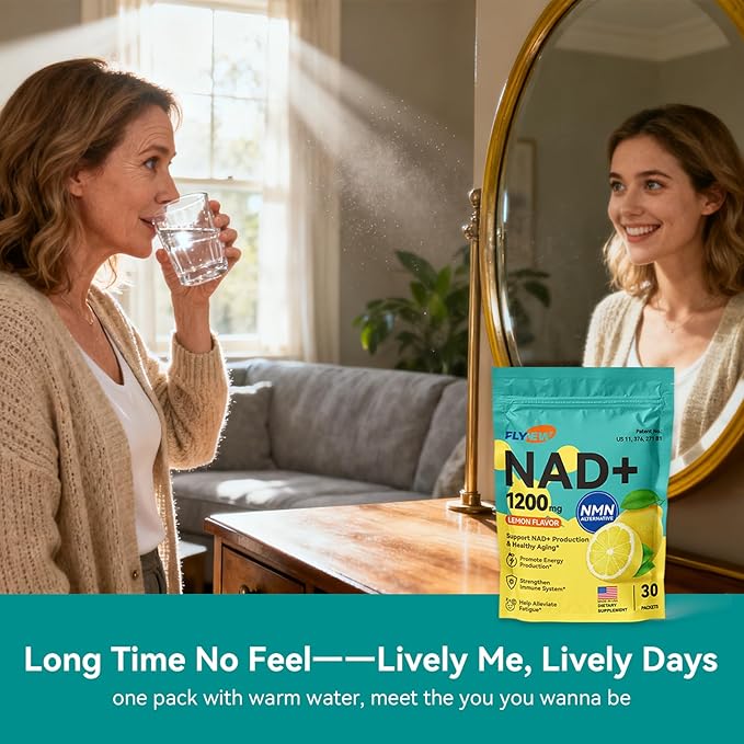 NAD Supplement, NAD Supplement w/ PQQ, HA, VC, VE, NAD+ Supplements Support Healthy Aging, Stamina, Cellular Health & Energy for Women Men, Liposomal ≥50% Absorption , Non-GMO, 30 Packs, Lemon Flavor