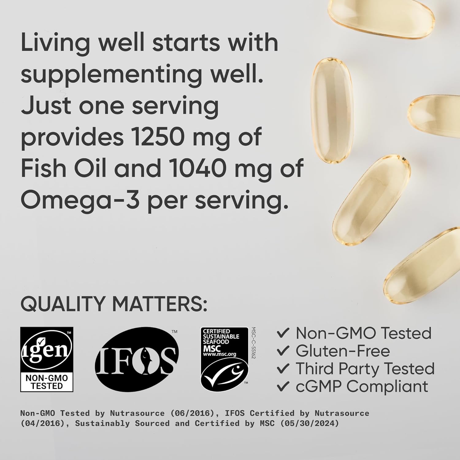 Sports Research Triple Strength Omega 3 Fish Oil - Burpless Fish Oil Supplement w/EPA & DHA Fatty Acids from Wild Alaskan Pollock - Heart, Brain & Immune Support for Men & Women - 1250 mg, 240 ct