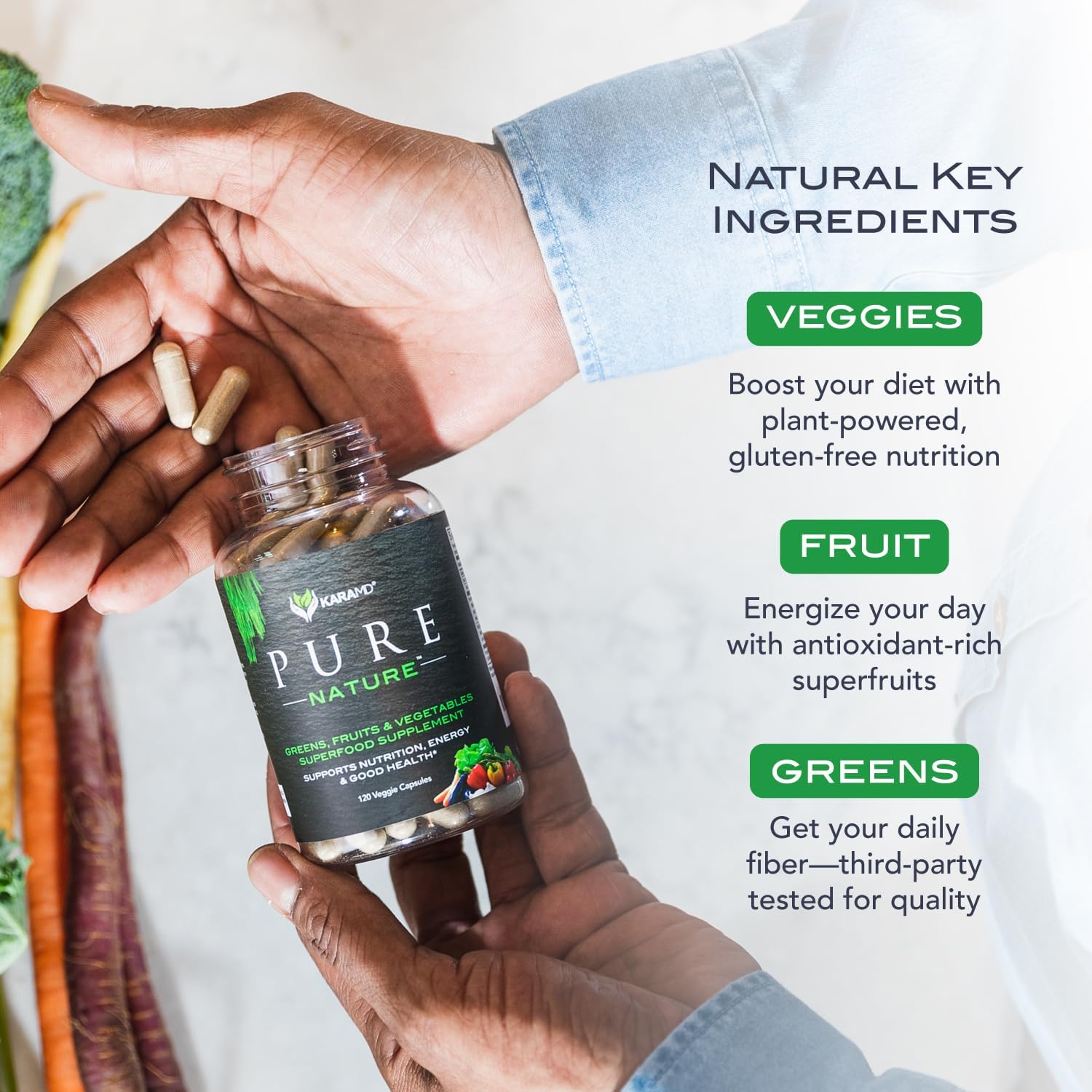 KaraMD Pure Nature | Greens, Fruit and Veggies Supplement | Vitamins, Fiber & Antioxidants | 20 Fruits and Vegetables Supplements for Energy & Digestion | Gluten Free & Vegan Friendly (30 Servings)