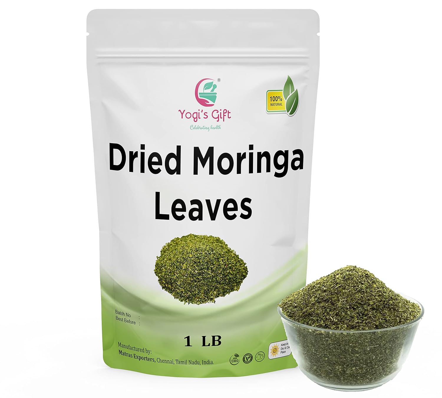 Moringa Leaves Loose 1 LB | Make tea, Springle on salad, Ground and use it | 100% natural Moringa leaf only no stems | te de moringa | by Yogi's Gift®