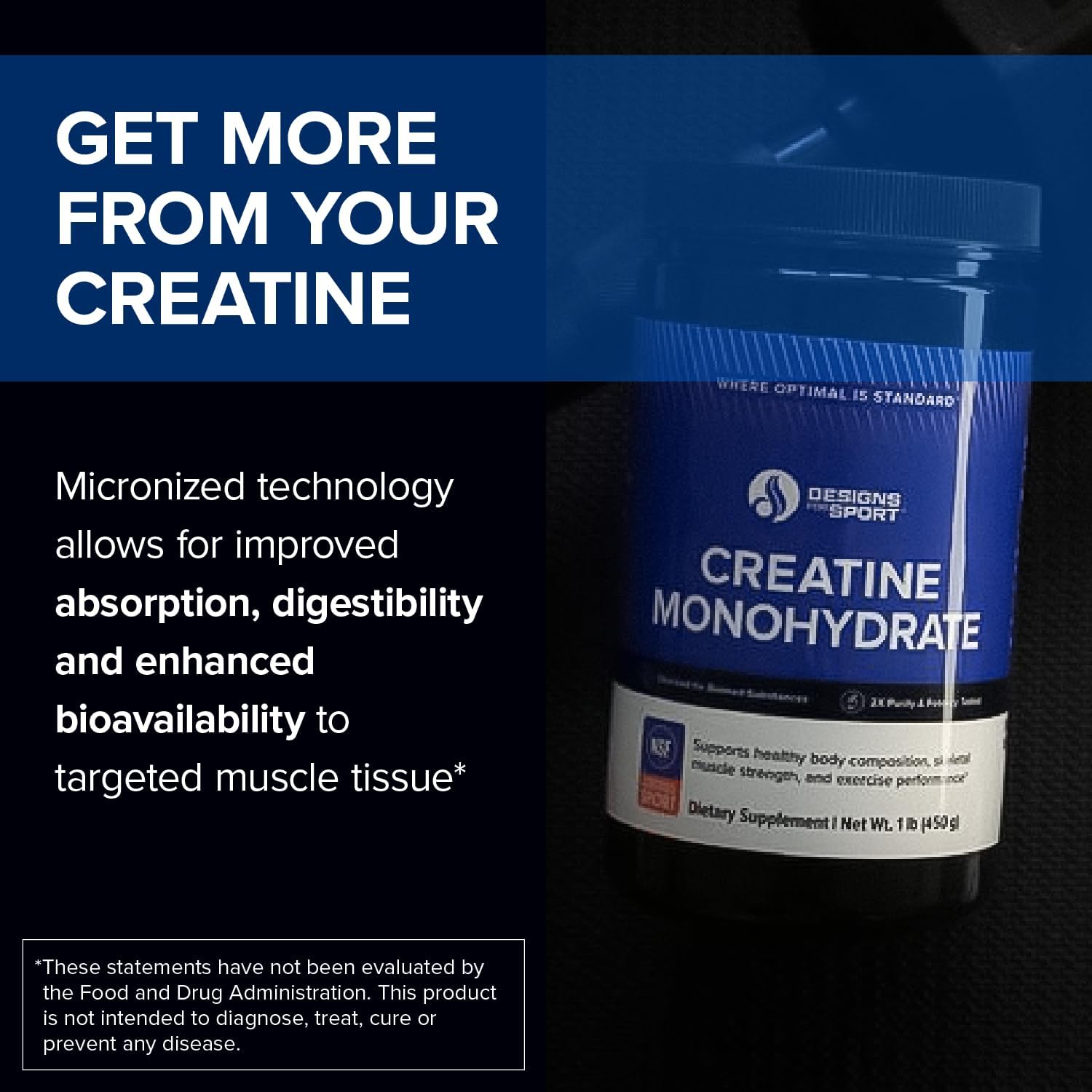 Creatine Monohydrate Powder - NSF Certified for Sport Creatine Supplement to Support Muscle Recovery, Pre + Post Workout Strength and Energy (1 lb / 90 Servings)