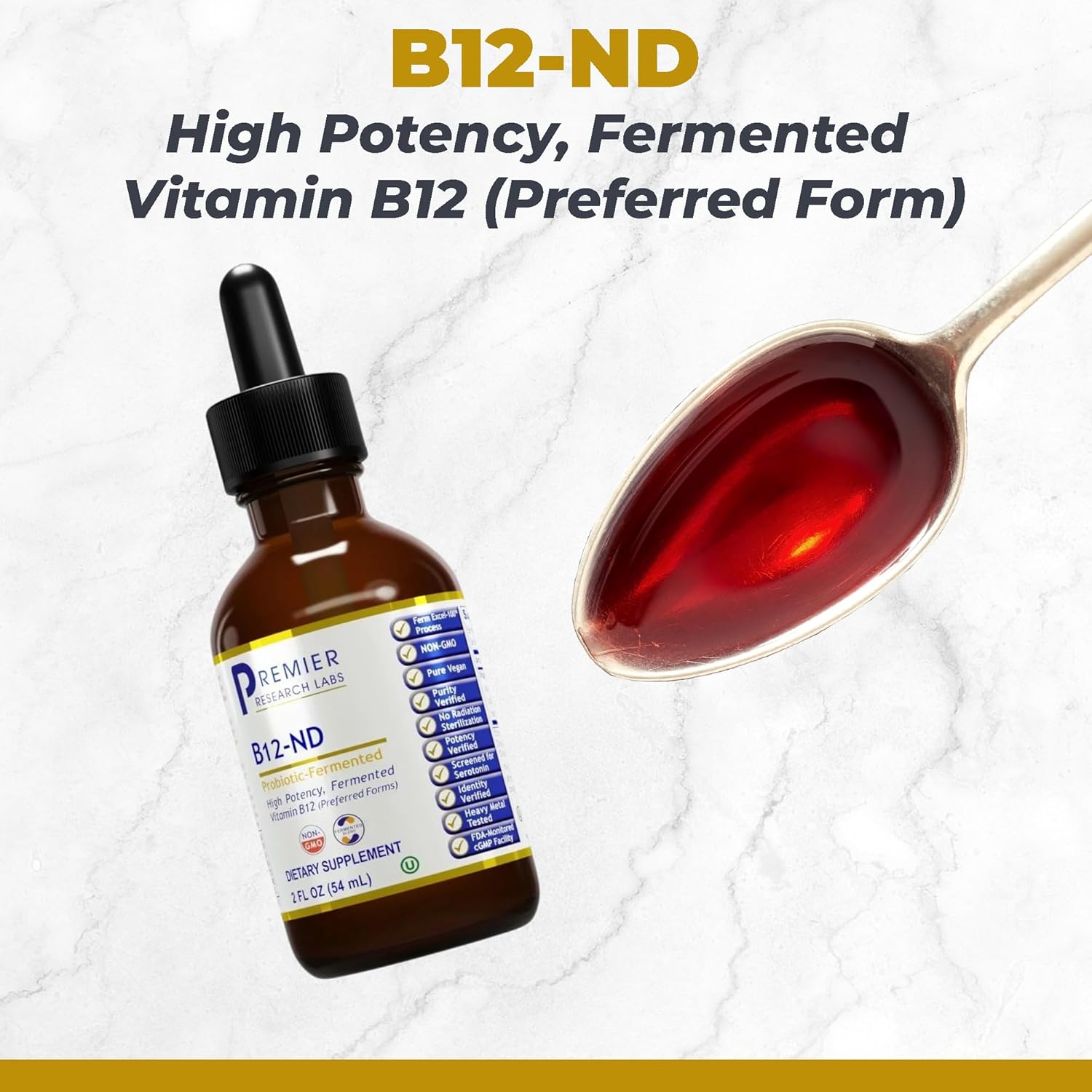Premier Research Labs B12-ND - Vitamin B12 Liquid, B12 Sublingual, B12 Vitamins, B12 Drops, B-12 Tincture with Methylcobalamin, Adenosylocobalamin, Hydroxcobalamin, 1000 mcg B12 Per Serving - 2 Fl Oz