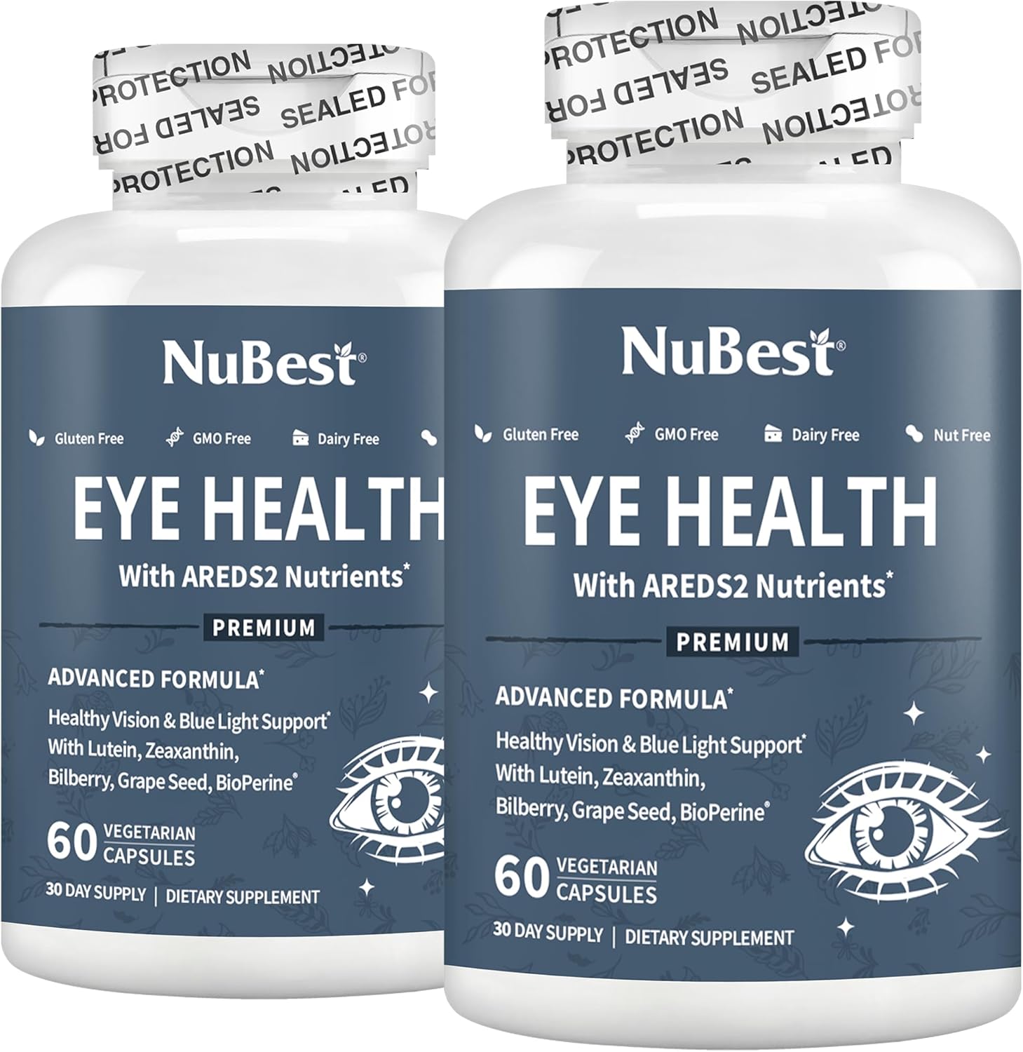 NuBest AREDS 2 Eye Vitamins Eye Health with Beta Carotene Carrot Powder, 20mg Lutein, 4mg Zeaxanthin, Bilberry, Grape Seed, BioPerine, B-Complex, Multivitamin for Eye Health - 120 Vegan Capsules