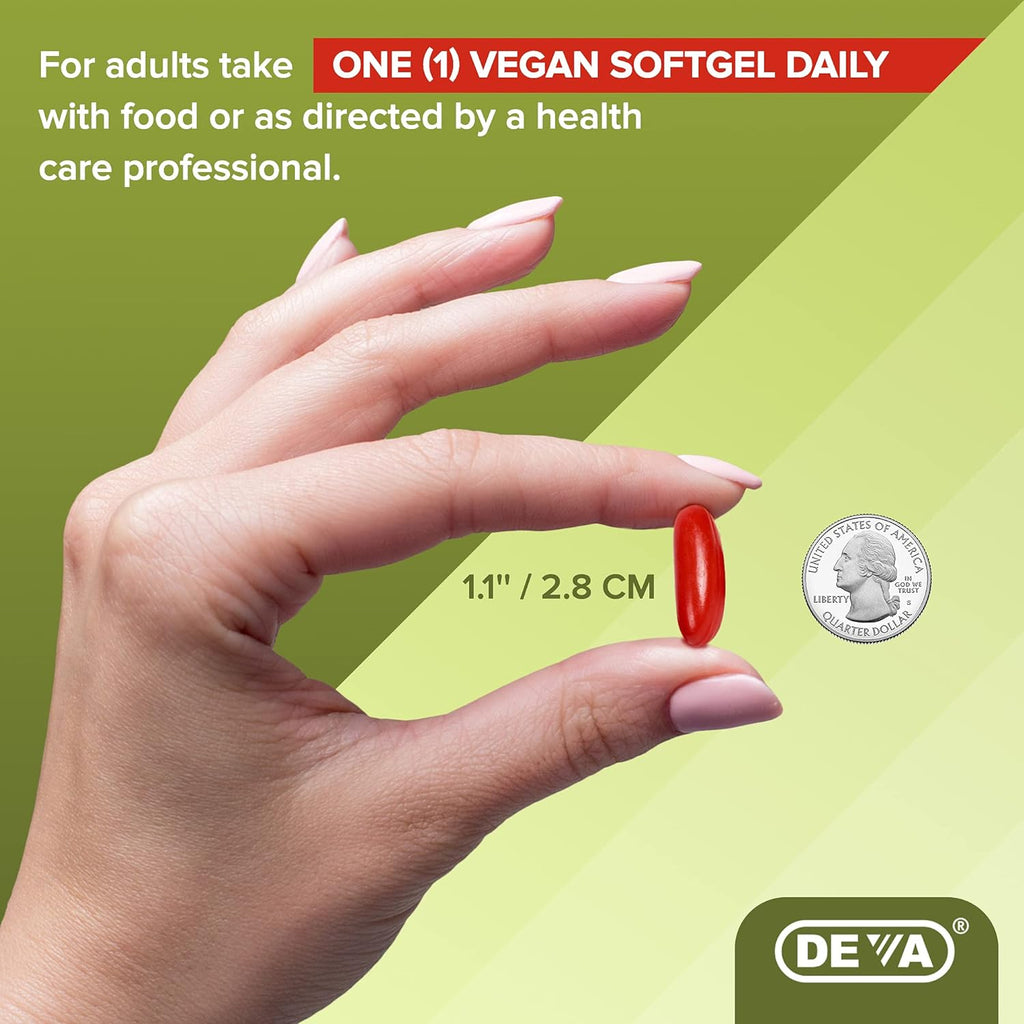 DEVA Vegan Omega-3 DHA-EPA 500MG – No Carrageenan, Non-Fish Oil Derived from Algae, Non-GMO, 60 Gelatin-Free Softgels